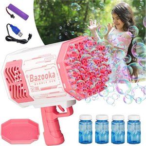 69-Hole Bazooka Bubble Gun Machine with Flash Lights (Pink)